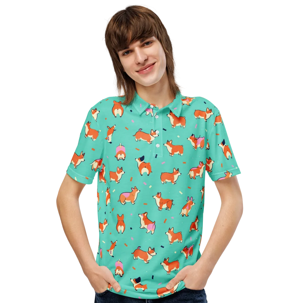 Turquoise Corgi Club on Men's Slim Fit Polo Shirt — Front