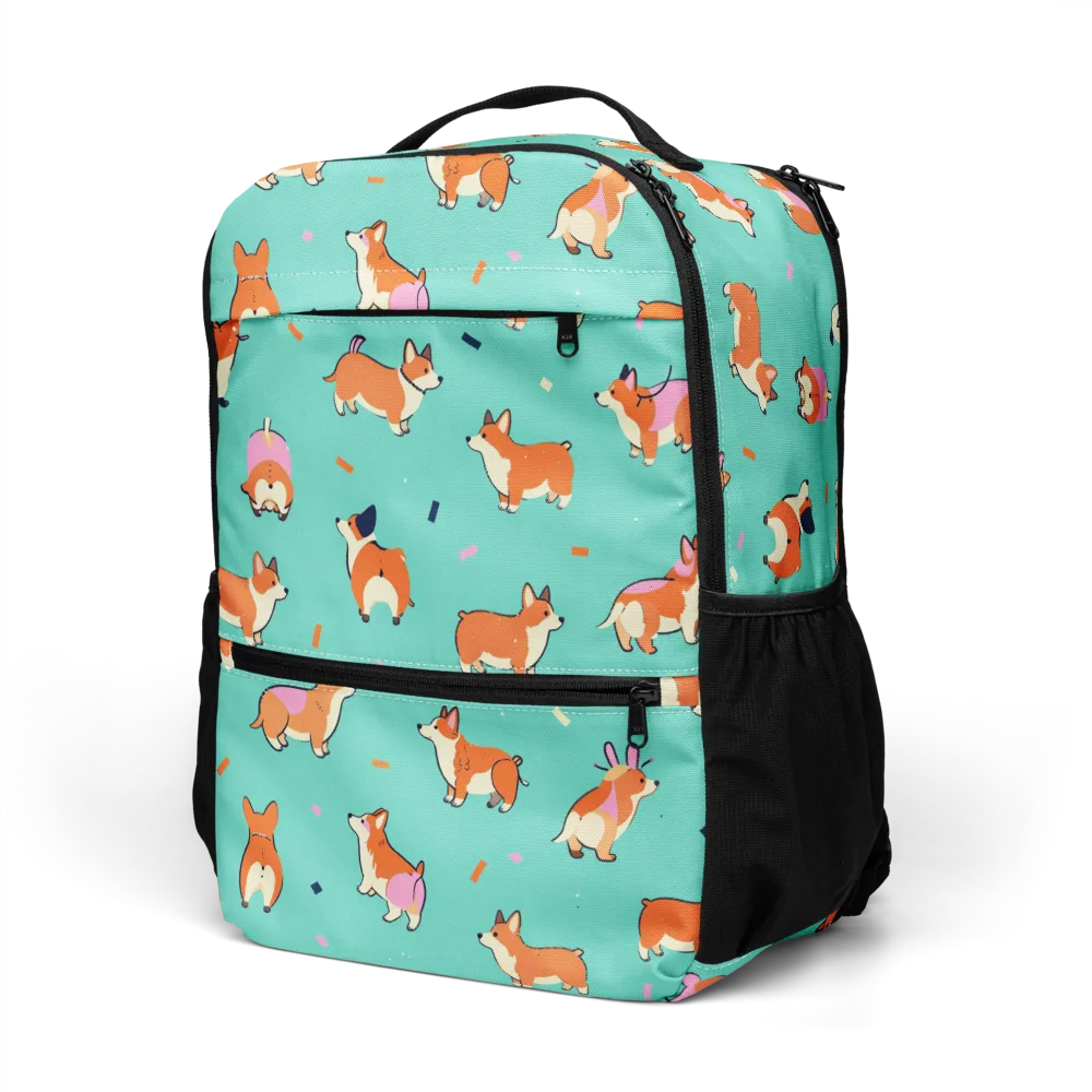 Turquoise Corgi Club on Utility Backpack — Left Front