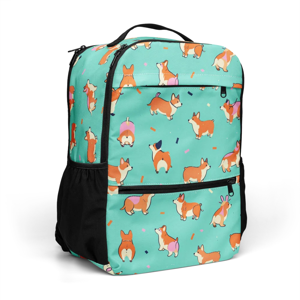 Turquoise Corgi Club on Utility Backpack — Right Front