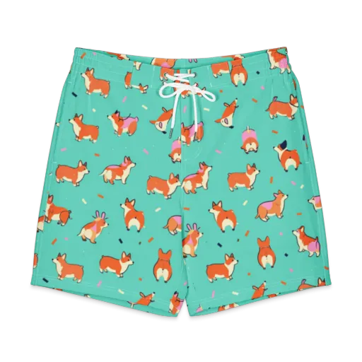 Turquoise Corgi Club on a Men's Board Shorts