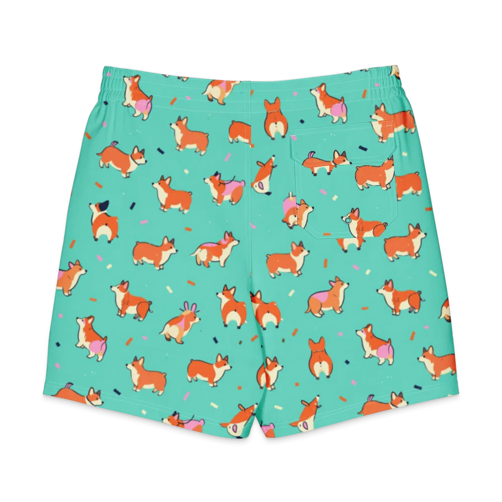 Turquoise Corgi Club on Men's Board Shorts — Back