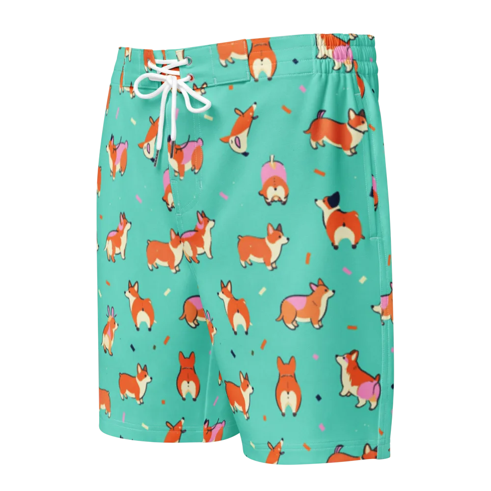 Turquoise Corgi Club on Men's Board Shorts — Front