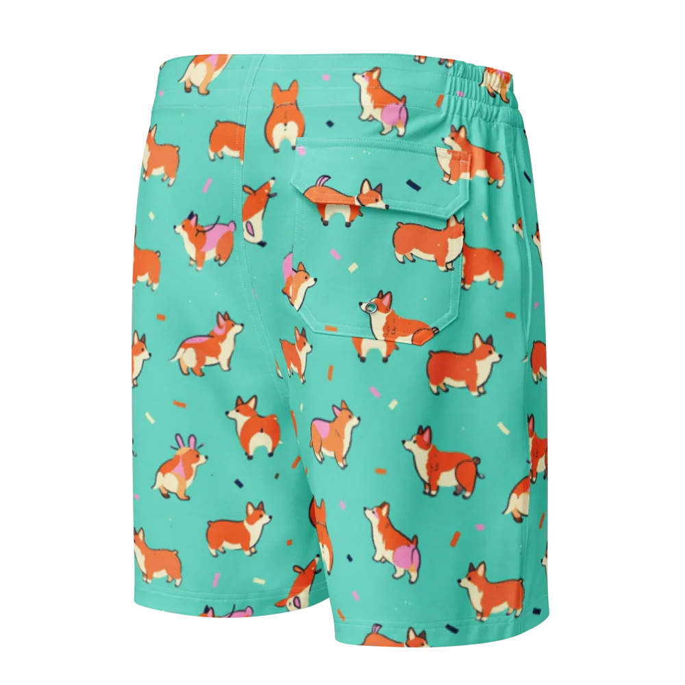 Turquoise Corgi Club on Men's Board Shorts — Back