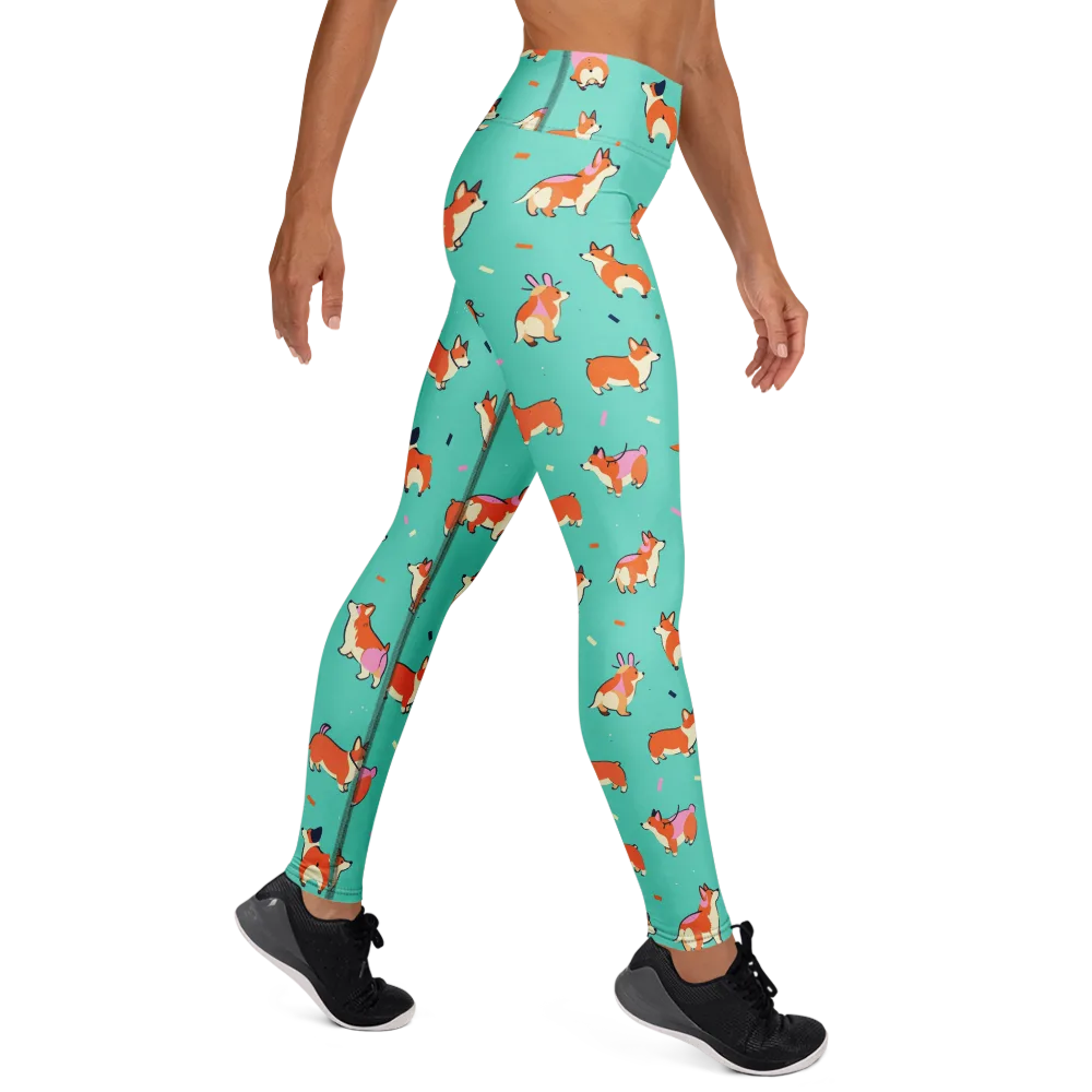 Turquoise Corgi Club on Yoga Leggings — Right