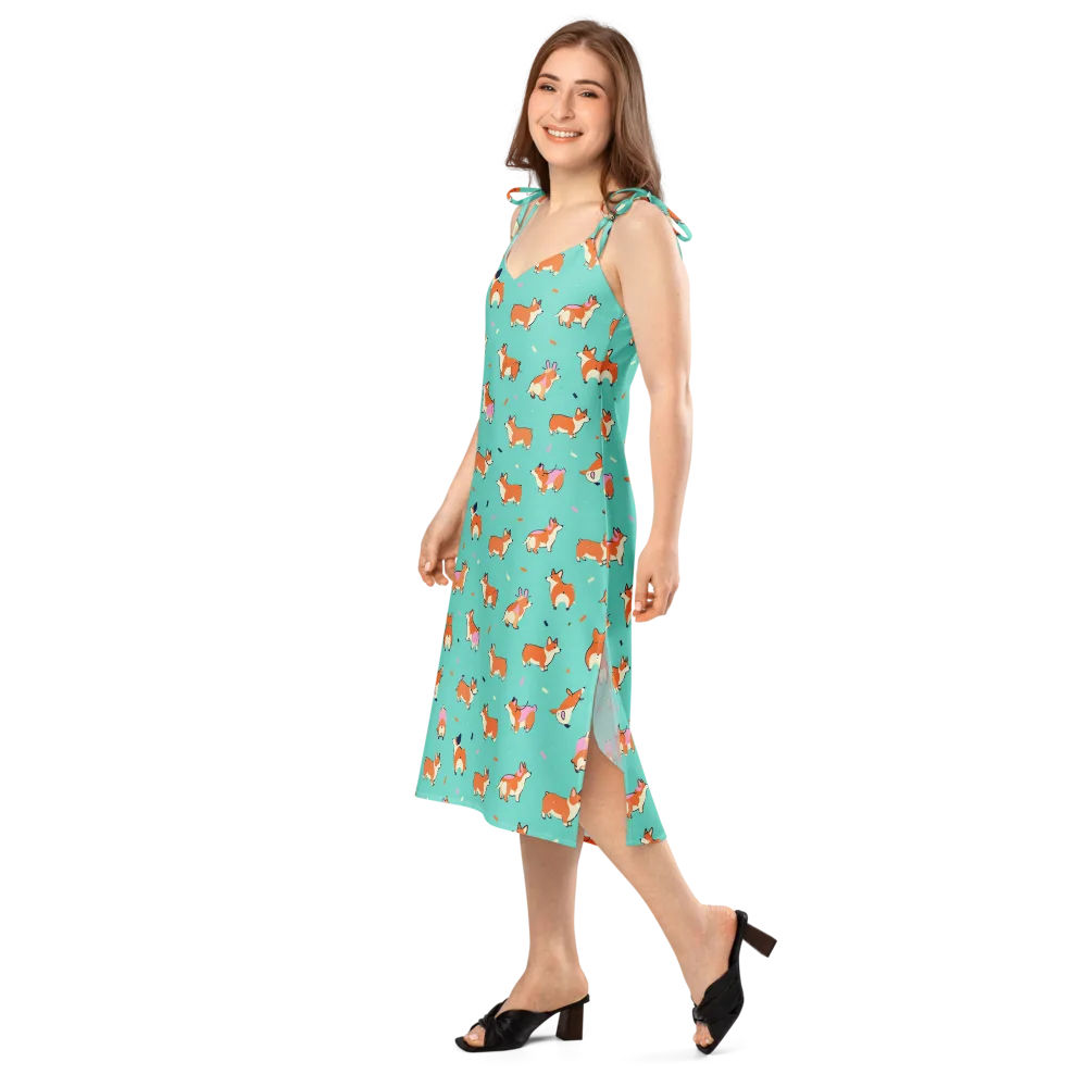 Turquoise Corgi Club on Slip Dress — Left Front