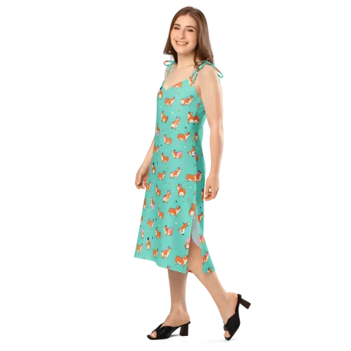 Turquoise Corgi Club on a Slip Dress