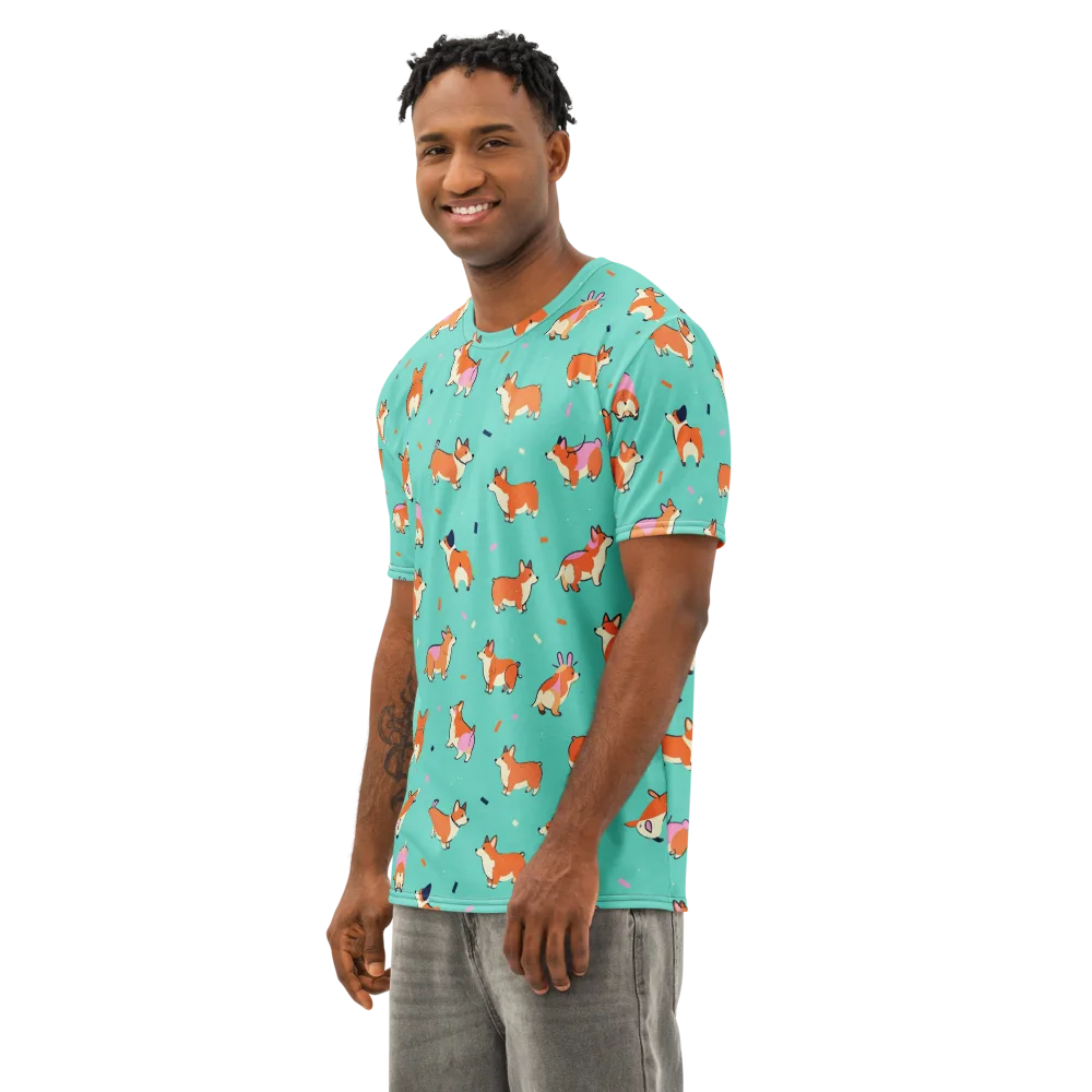 Turquoise Corgi Club on Men's Cotton Crew Neck T-Shirt — Left Front