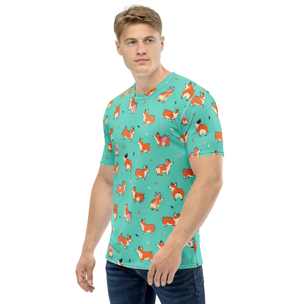 Turquoise Corgi Club on Men's Crew Neck T-Shirt — Left