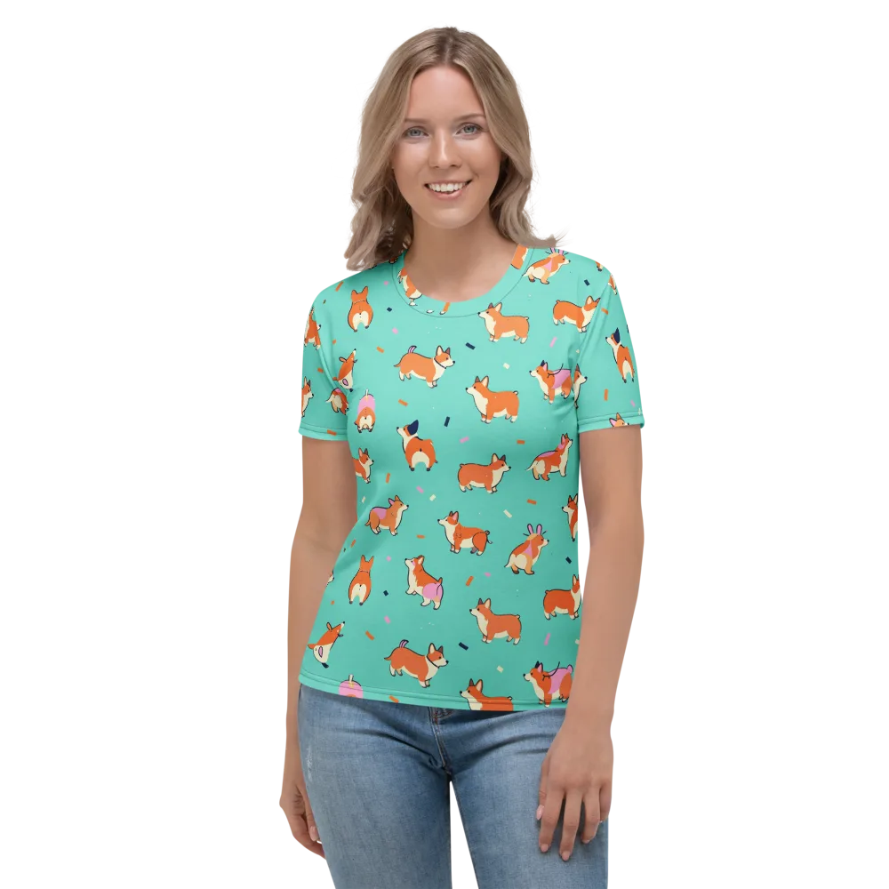 Turquoise Corgi Club on Women's Crew Neck T-Shirt — Front