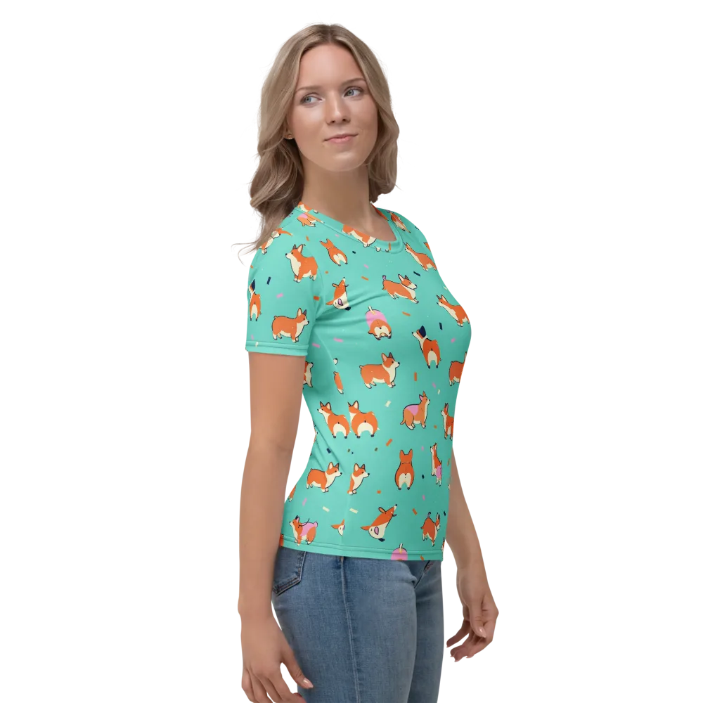 Turquoise Corgi Club on Women's Crew Neck T-Shirt — Right