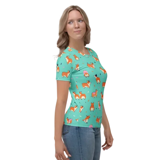 Turquoise Corgi Club on a Women's Crew Neck T-Shirt