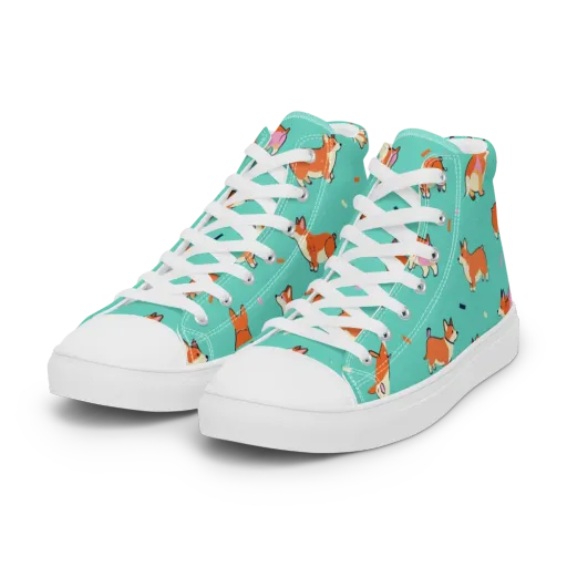 Turquoise Corgi Club on a Women's High Top Canvas Shoes