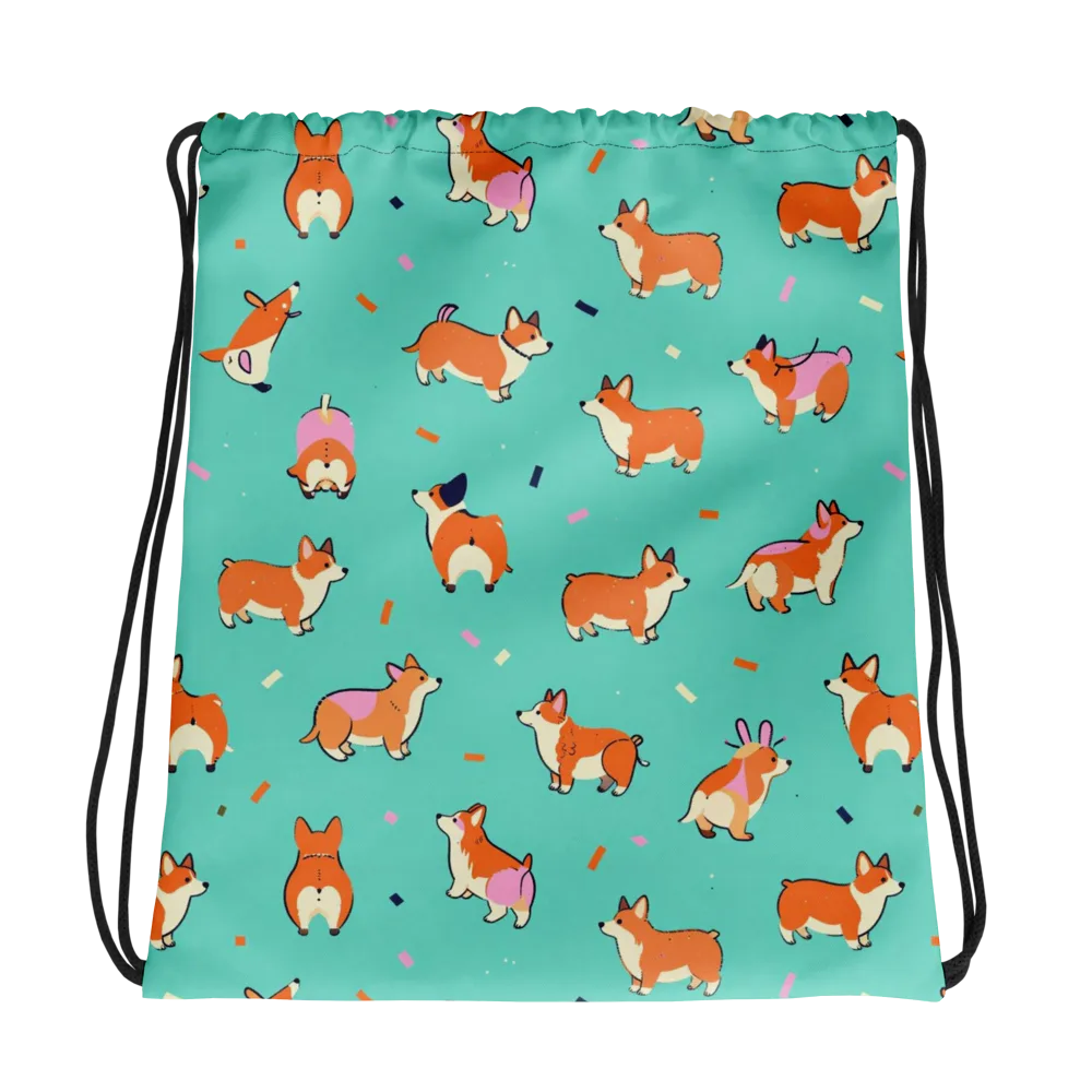 Turquoise Corgi Club on Drawstring Bag — Photo