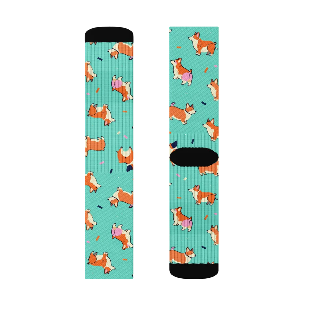 Turquoise Corgi Club on Socks — Left Sock
