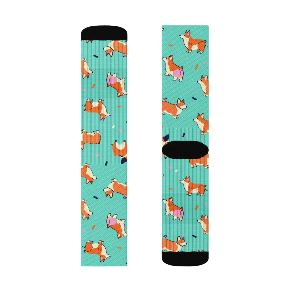 Turquoise Corgi Club on Socks — Right Sock