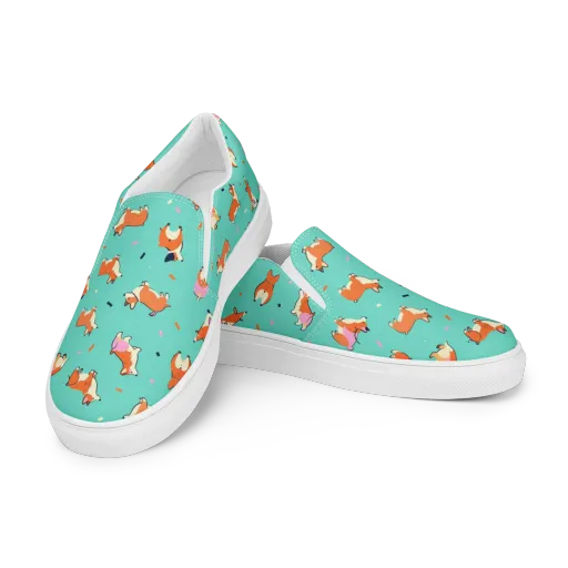 Turquoise Corgi Club on a Women's Slip-On Canvas Shoes