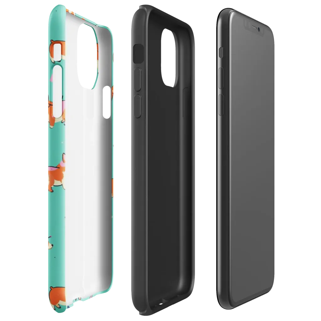 Turquoise Corgi Club on Tough Case for iPhone® — Right
