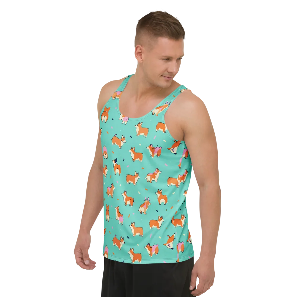 Turquoise Corgi Club on Men's Tank Top — Left Front