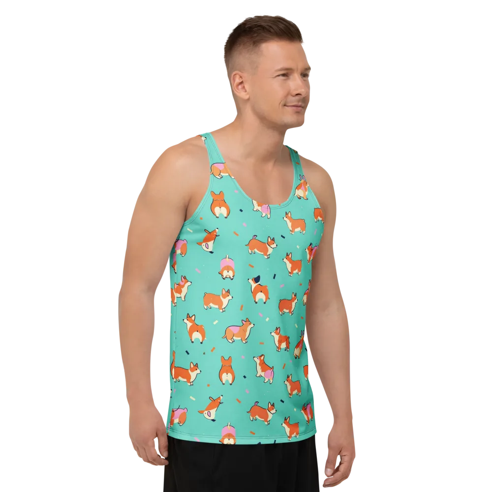 Turquoise Corgi Club on Men's Tank Top — Right Front