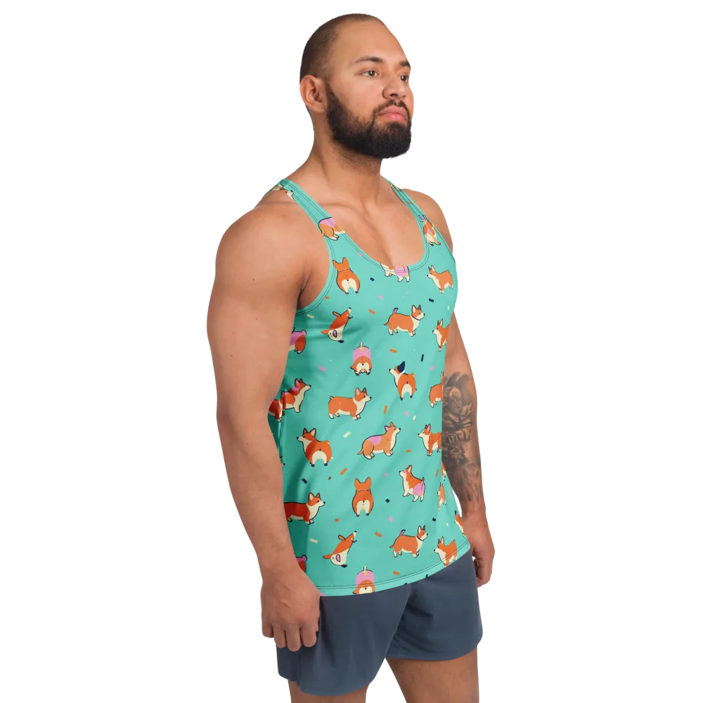 Turquoise Corgi Club on Men's Tank Top — Right Front