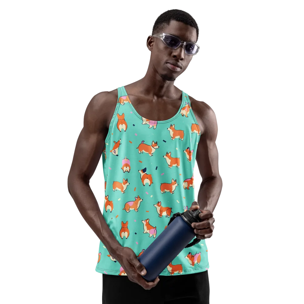 Turquoise Corgi Club on Men's Tank Top — Front