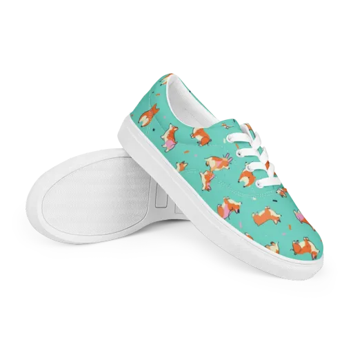 Turquoise Corgi Club on a Men's Lace-Up Canvas Shoes