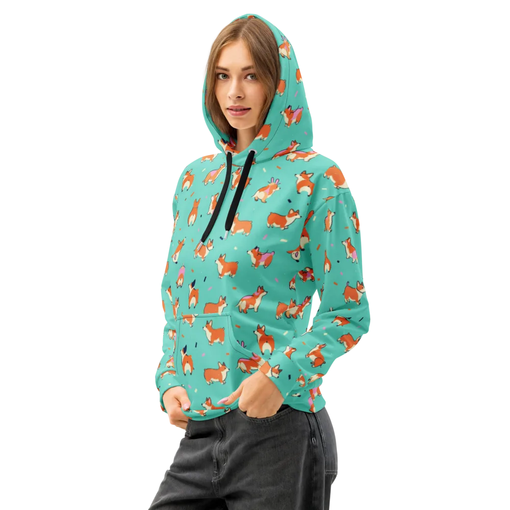 Turquoise Corgi Club on Cotton Hoodie — Left Front