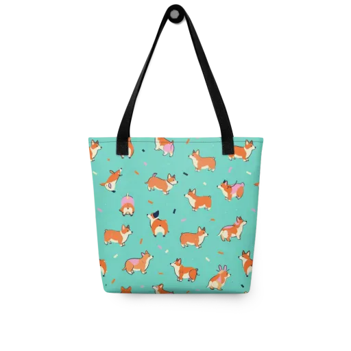 Turquoise Corgi Club on a Tote Bag