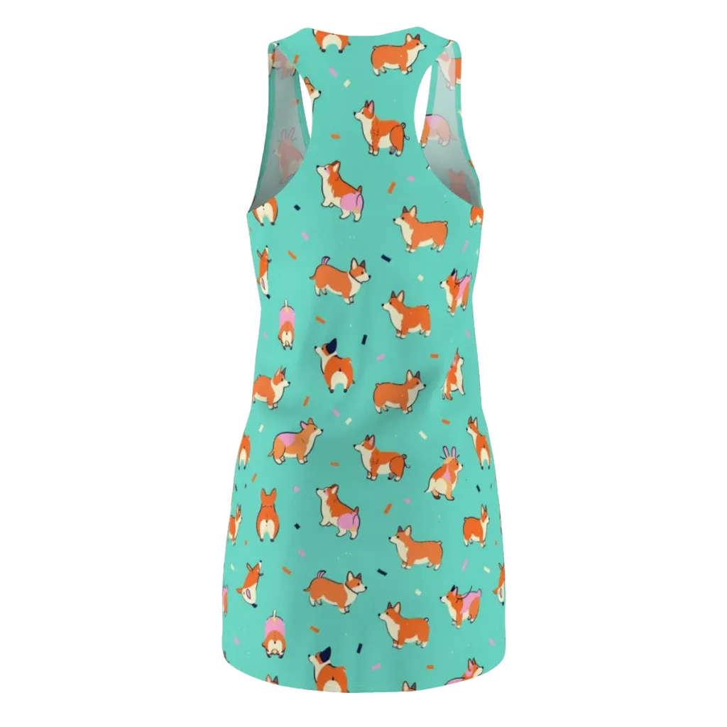 Turquoise Corgi Club on Racerback Dress — Back