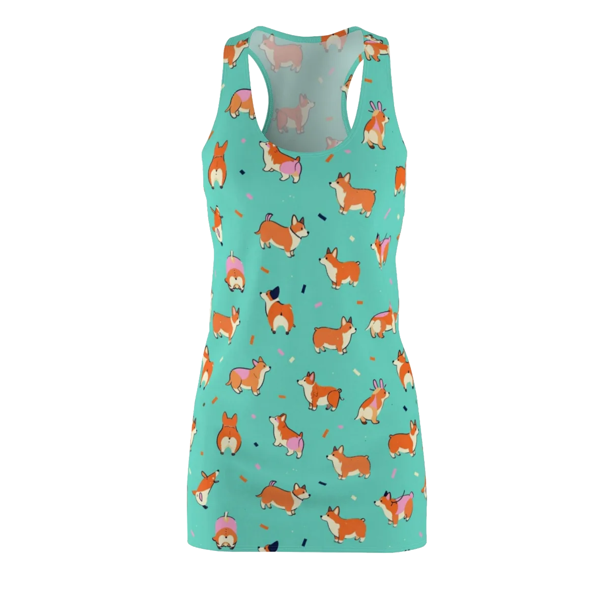 Turquoise Corgi Club on Racerback Dress — Front