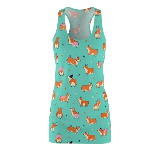 Turquoise Corgi Club on a Racerback Dress