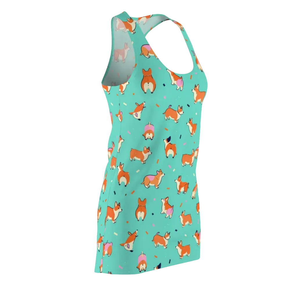 Turquoise Corgi Club on Racerback Dress — Front Side