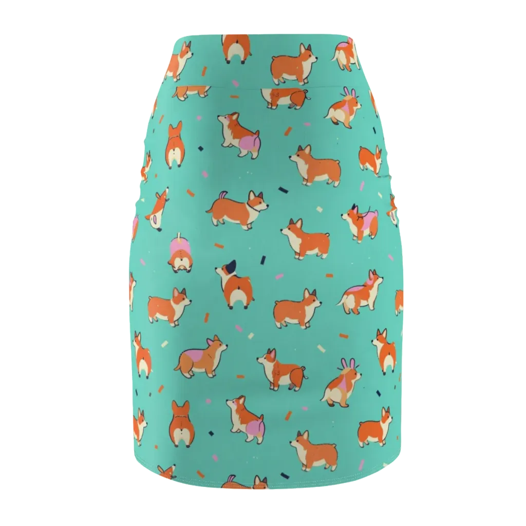 Turquoise Corgi Club on Pencil Skirt — Back