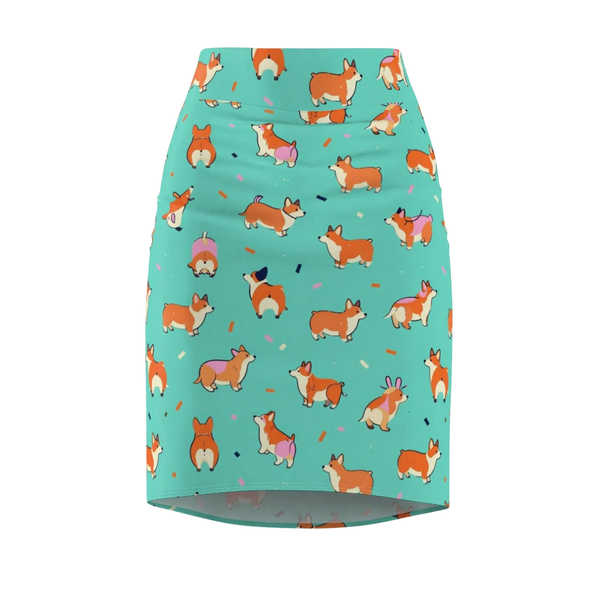 Turquoise Corgi Club on Pencil Skirt — Front