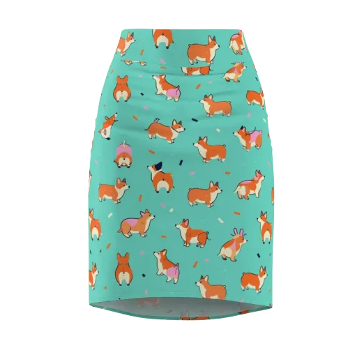 Turquoise Corgi Club on a Pencil Skirt