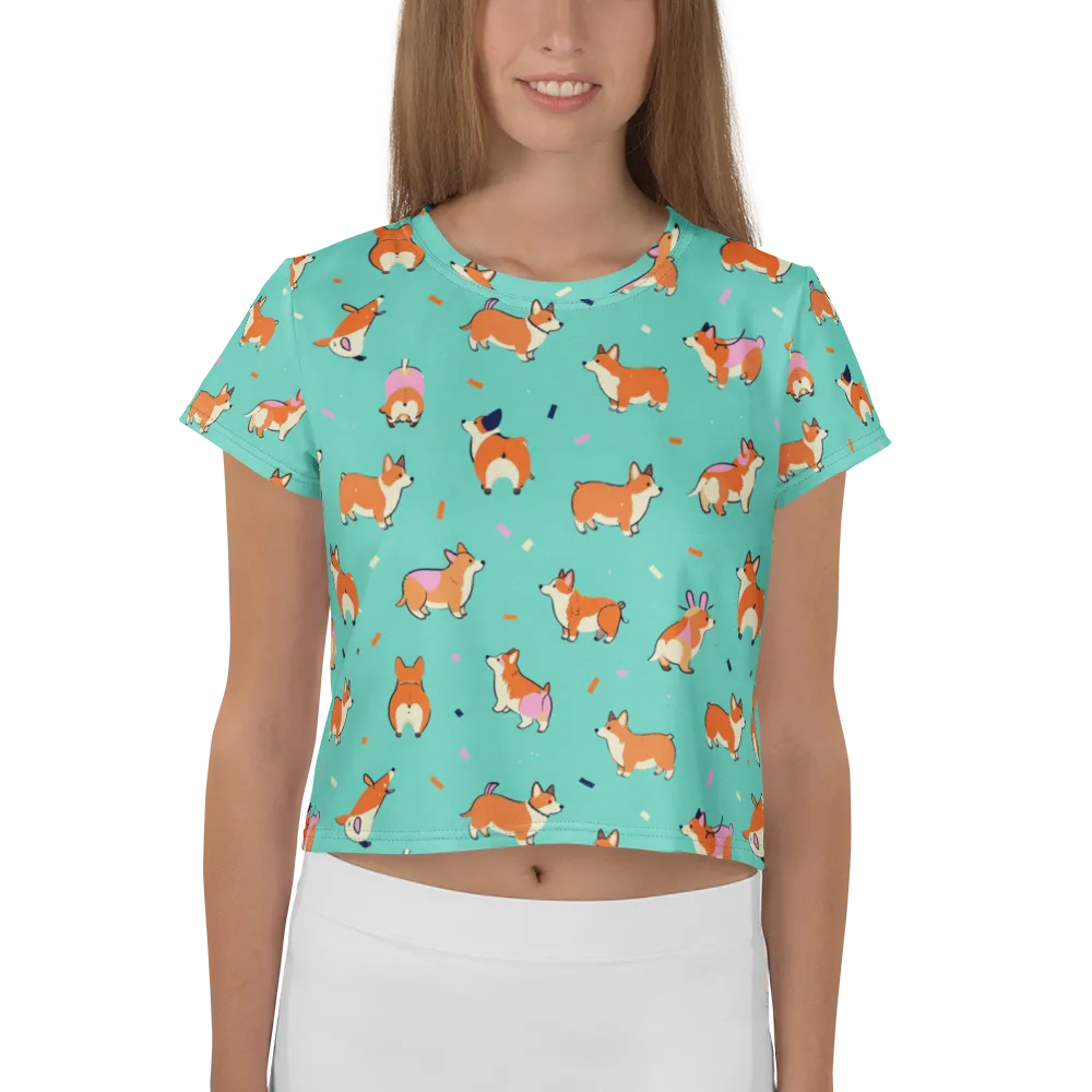 Turquoise Corgi Club on Crop Tee — Front