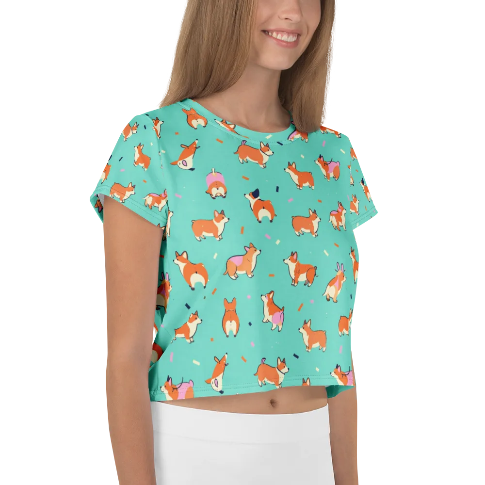 Turquoise Corgi Club on Crop Tee — Right