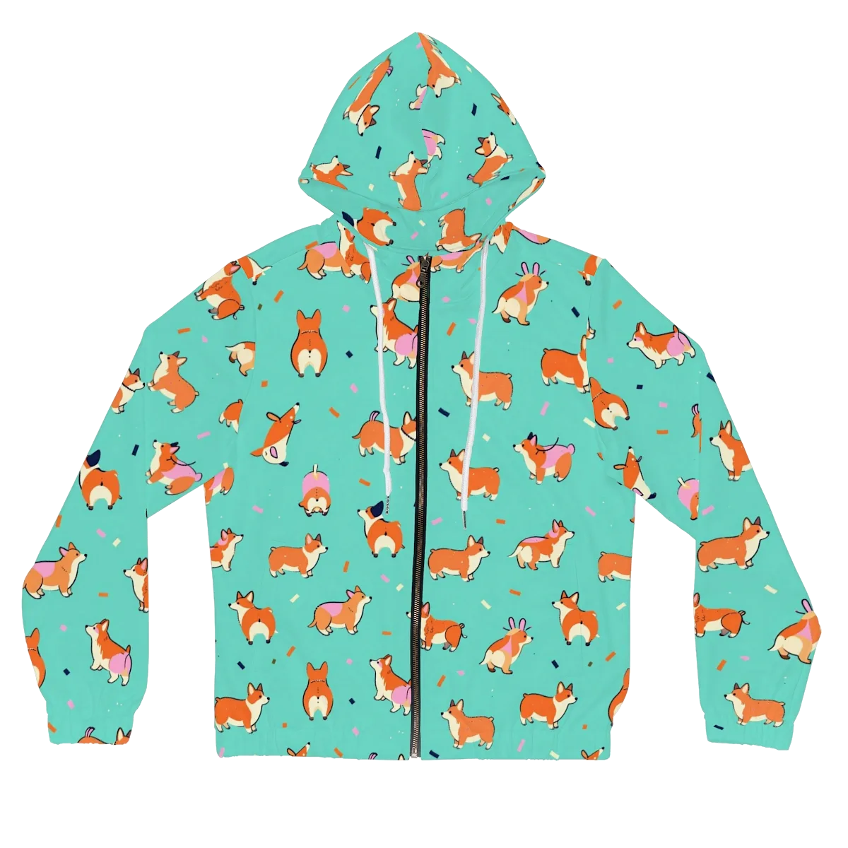 Turquoise Corgi Club on Women's Full-Zip Hoodie — Front