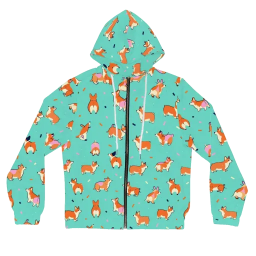 Turquoise Corgi Club on a Women's Full-Zip Hoodie
