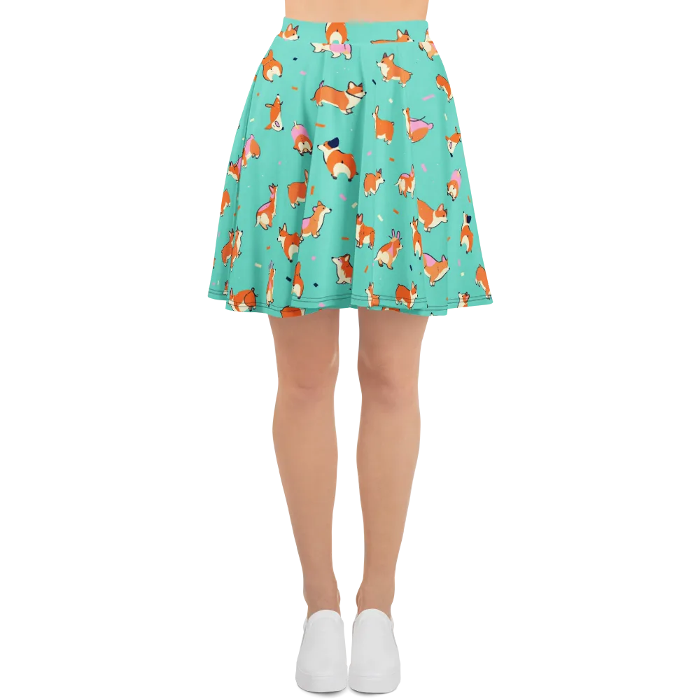 Turquoise Corgi Club on Skater Skirt — Front