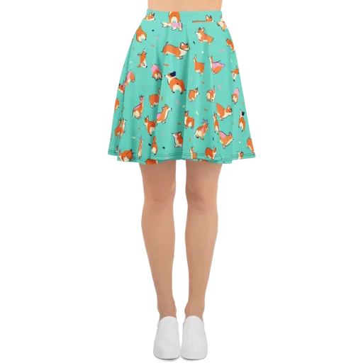 Turquoise Corgi Club on a Skater Skirt