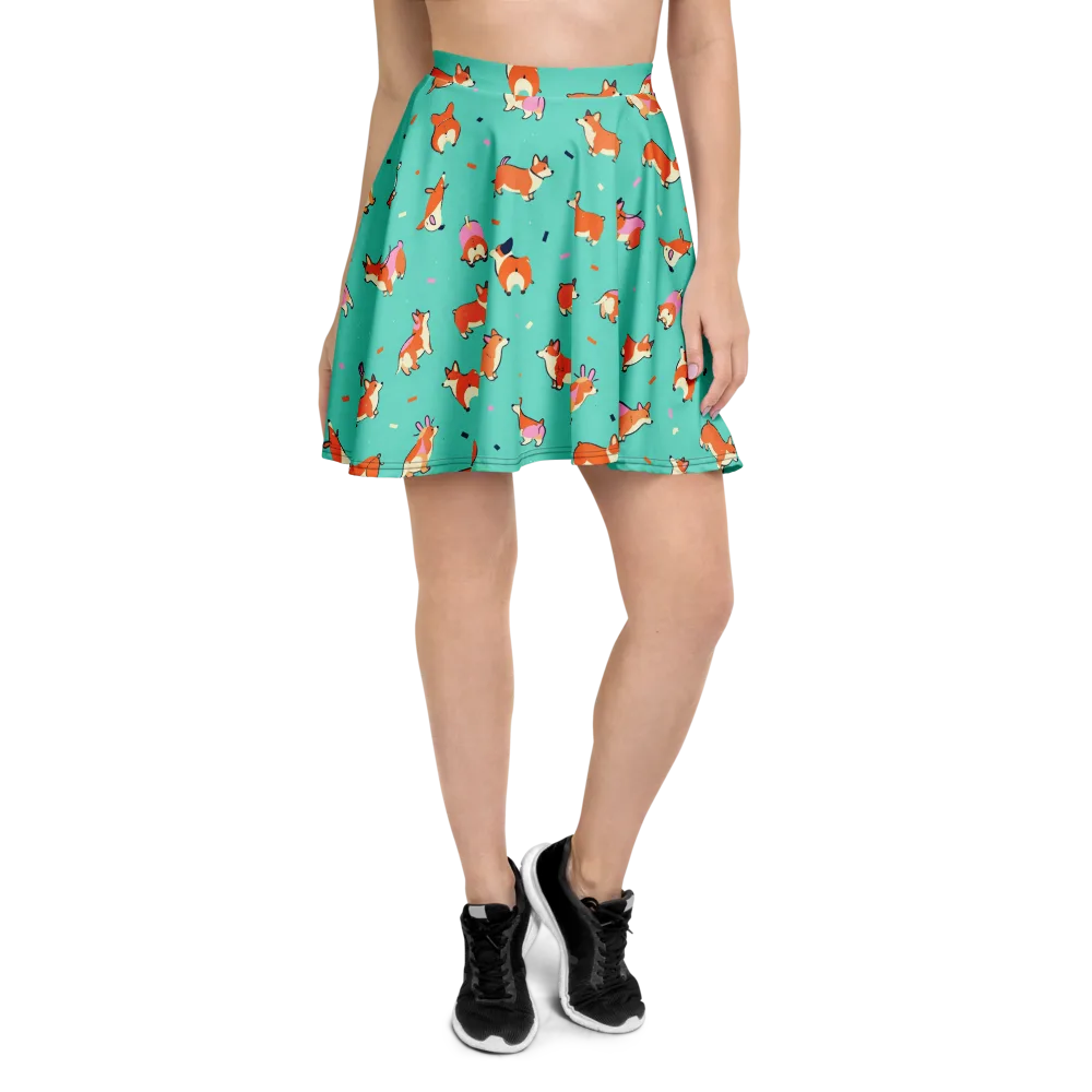 Turquoise Corgi Club on Skater Skirt — Front