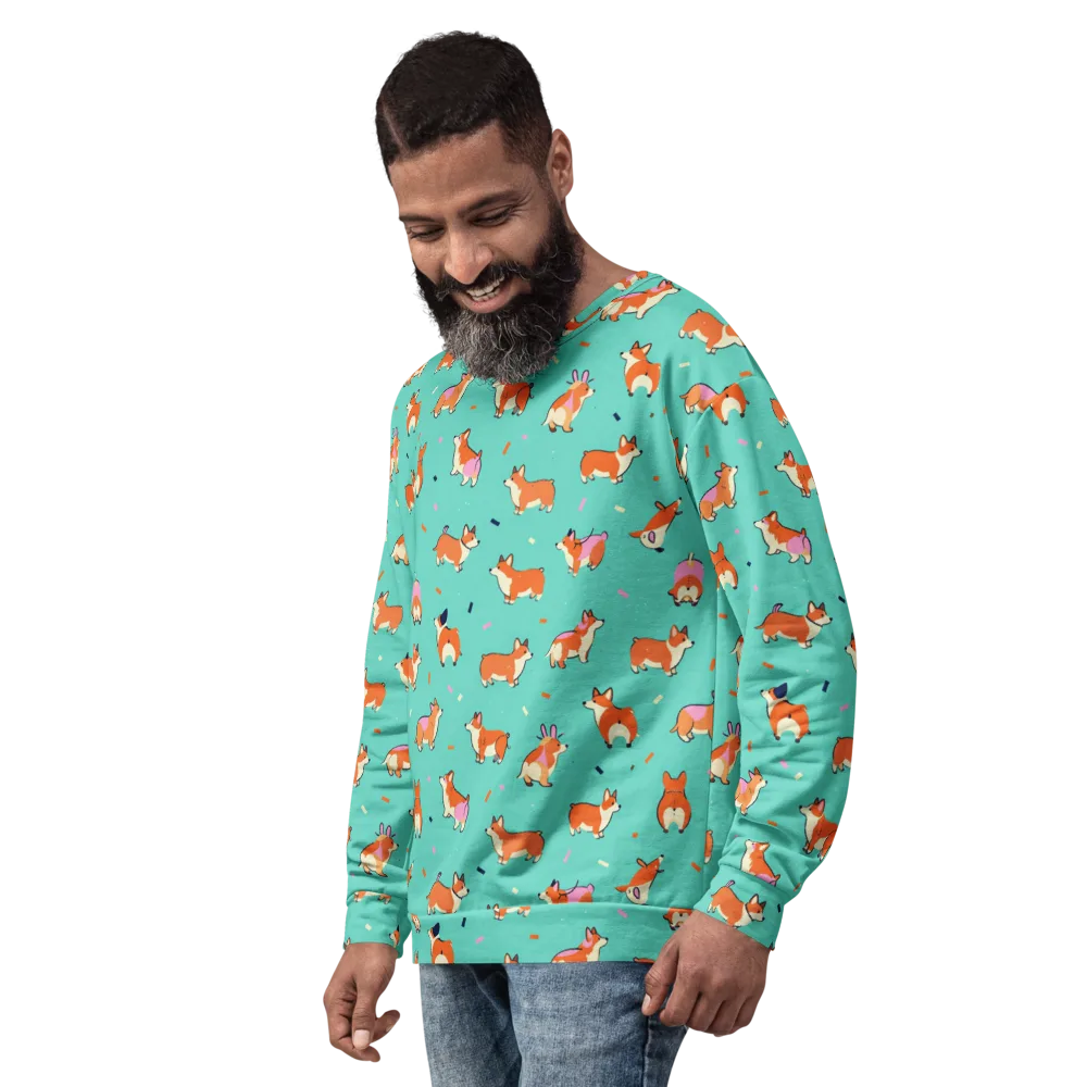 Turquoise Corgi Club on Sweatshirt — Left Front