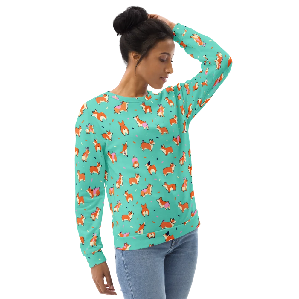 Turquoise Corgi Club on Sweatshirt — Right Front
