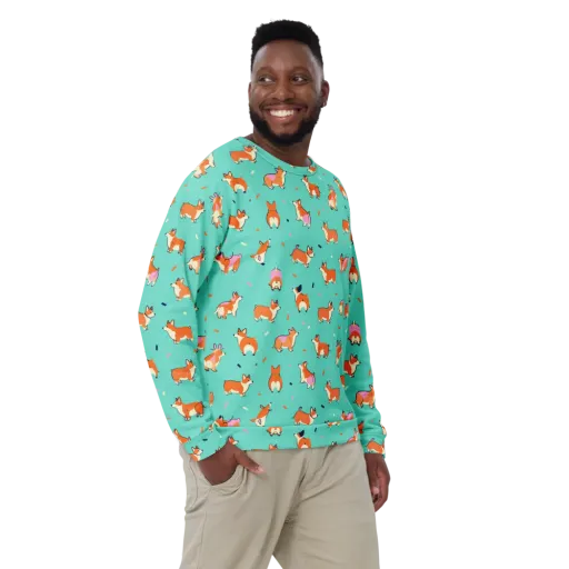 Turquoise Corgi Club on a Sweatshirt