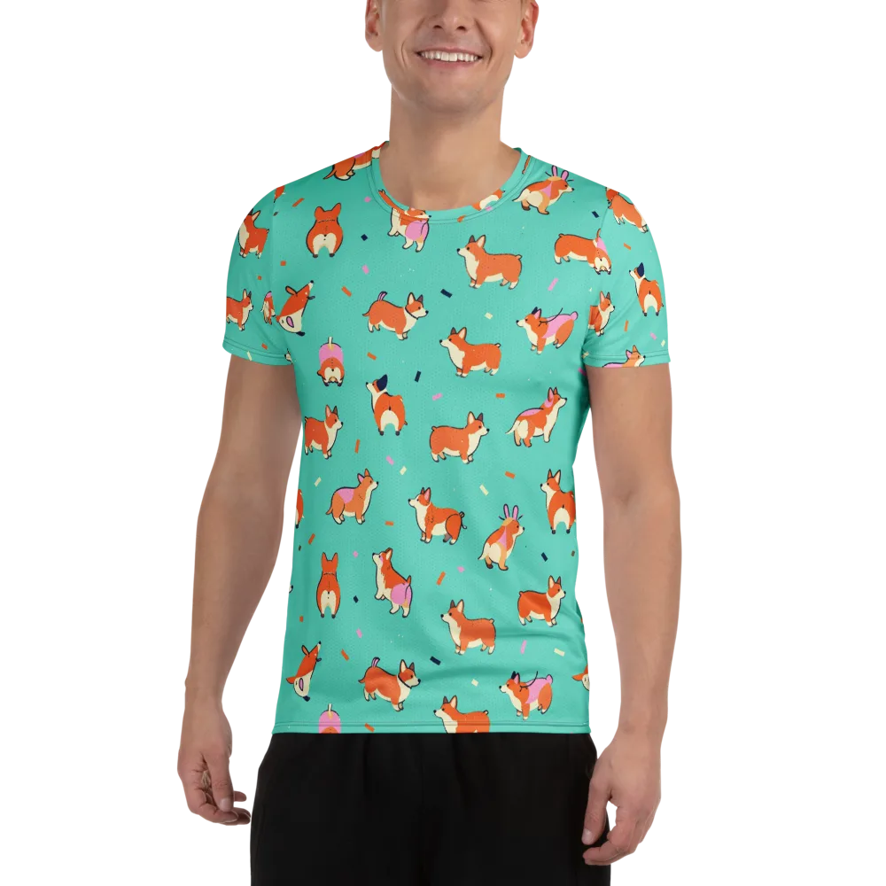 Turquoise Corgi Club on Men's Athletic T-Shirt — Front