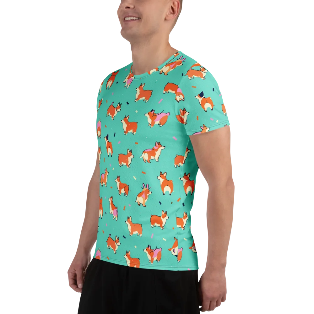 Turquoise Corgi Club on Men's Athletic T-Shirt — Left
