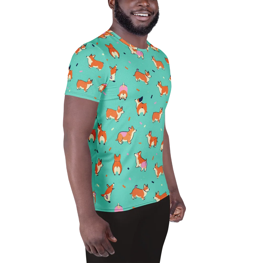 Turquoise Corgi Club on Men's Athletic T-Shirt — Right