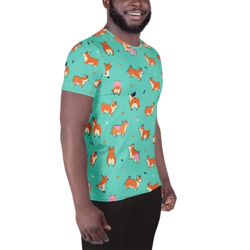 Turquoise Corgi Club on a Men's Athletic T-Shirt