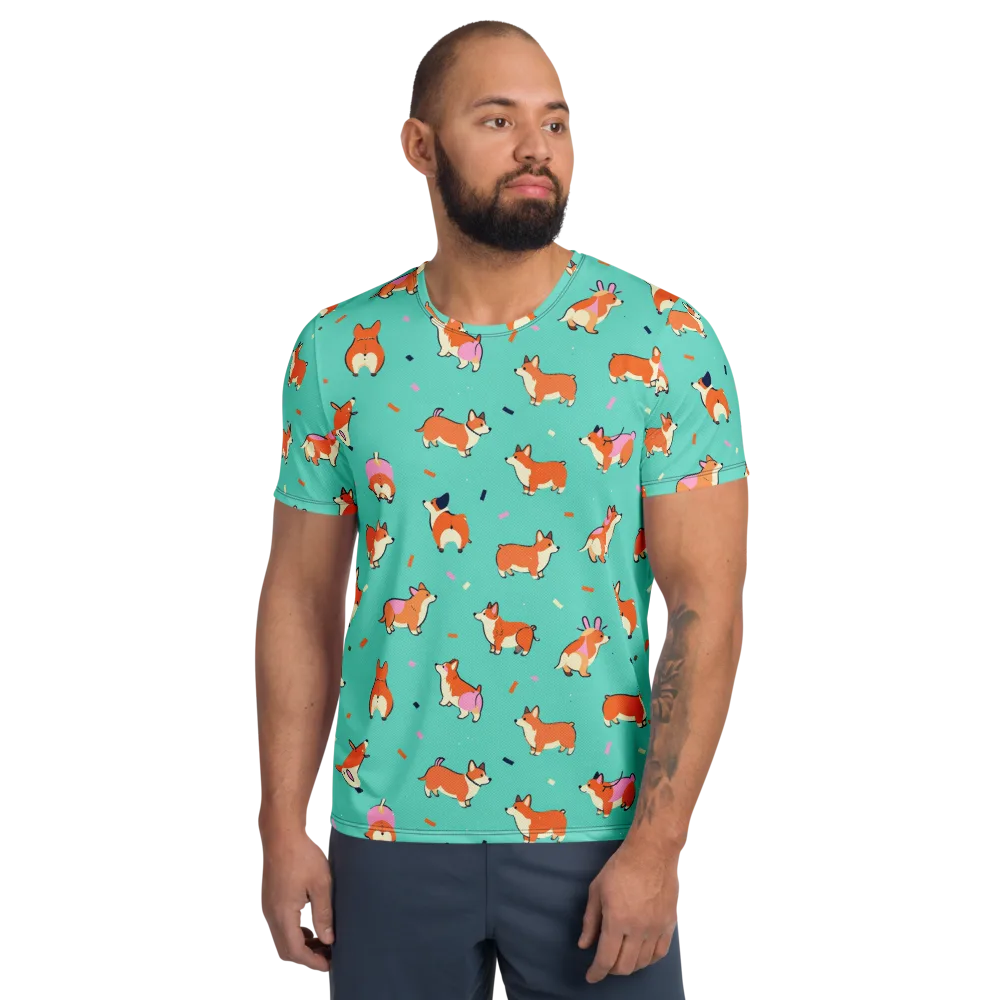 Turquoise Corgi Club on Men's Athletic T-Shirt — Front